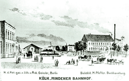 Firmengelände am ehemaligen Köln-Mindener Bahnhof in Bielefeld um 1890